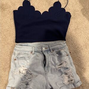 Navy Scallop-Edge Women's Top